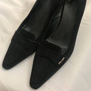 Prada Black Suede 3 inch pointed heels.